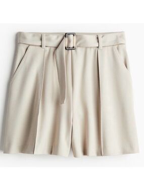 NWT H&M Beige High Waisted Belted Shorts XL Pleated Elastic Waist professional